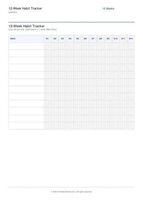Free printable 12-week habit tracker — 12 habits — PDF download