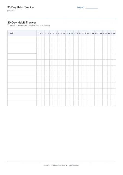 Free printable 30-day habit tracker — 12 habits — PDF download