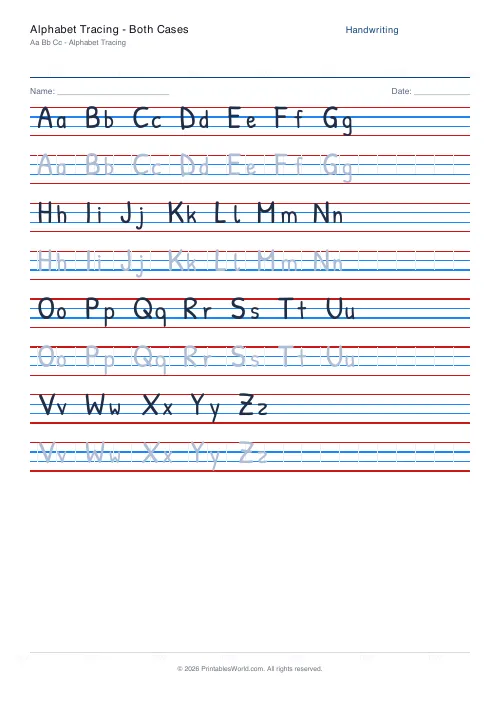 Free printable handwriting practice — Solid trace — PDF download