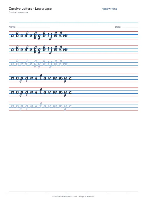 Free printable handwriting practice — No boxes — PDF download
