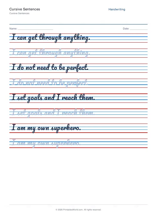 Free printable handwriting practice — Pacifico (cursive) — PDF download