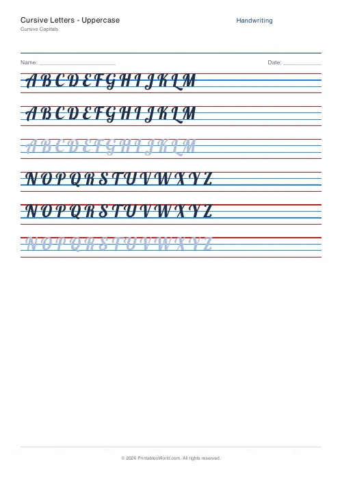 Free printable handwriting practice — Lobster (cursive) — PDF download