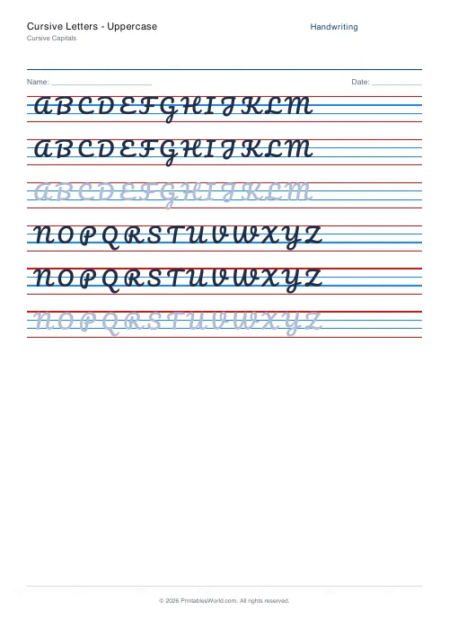 Free printable handwriting practice — Cursive (joined) — PDF download