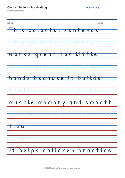 Free printable handwriting practice — Dotted trace — PDF download