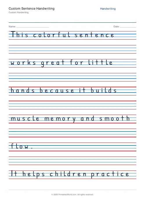 Free printable handwriting practice — Blank (copy only) — PDF download