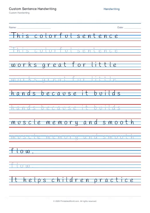 Free printable handwriting practice — Handlee — PDF download