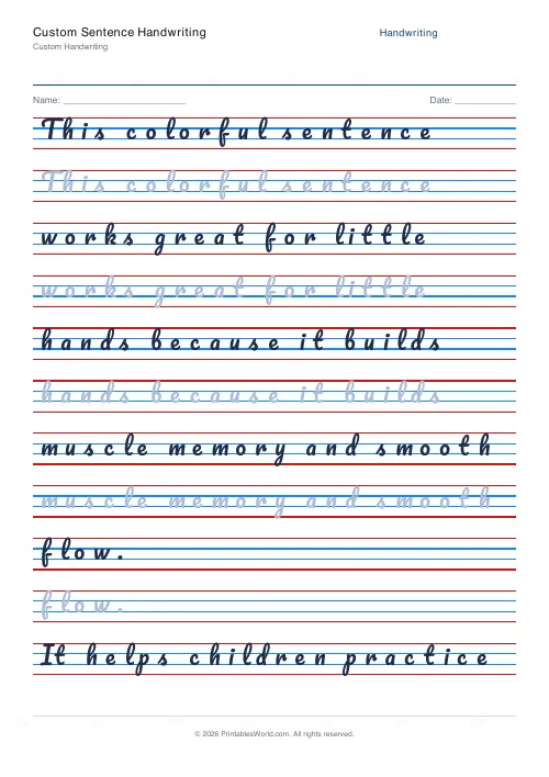 Free printable handwriting practice — Pacifico (cursive) — PDF download