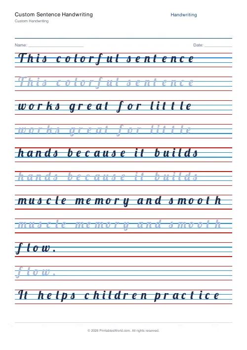 Free printable handwriting practice — Lobster (cursive) — PDF download