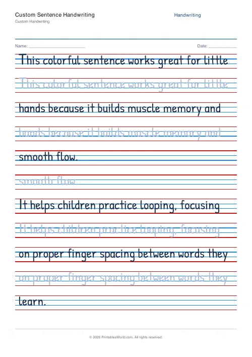 Free printable handwriting practice — Cursive (joined) — PDF download