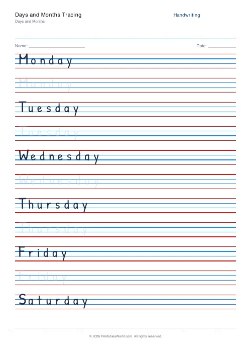 Free printable handwriting practice — Dotted trace — PDF download