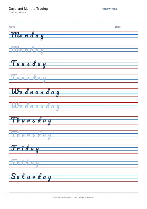 Free printable handwriting practice — Pacifico (cursive) — PDF download