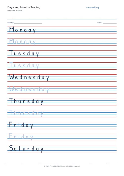 Free printable handwriting practice — Print (separate) — PDF download