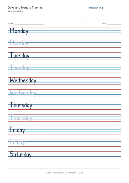 Free printable handwriting practice — Cursive (joined) — PDF download
