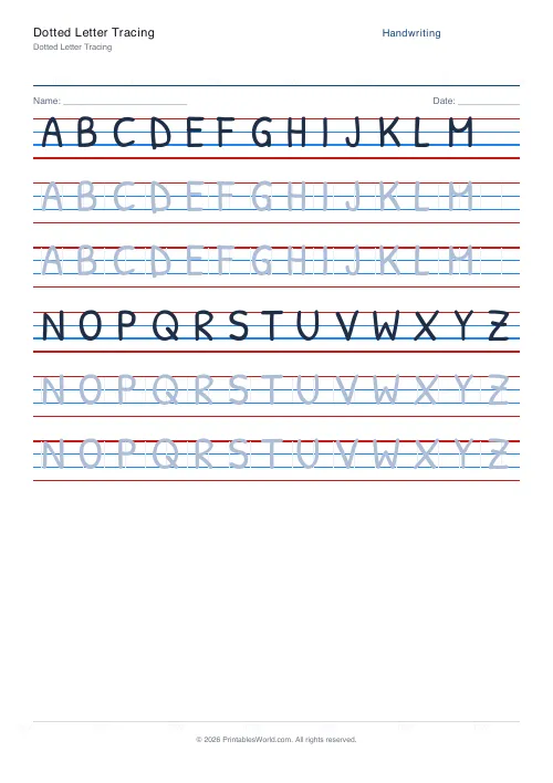Free printable handwriting practice — Solid trace — PDF download