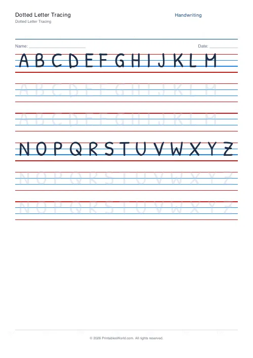 Free printable handwriting practice — No boxes — PDF download
