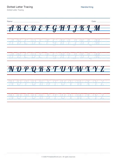 Free printable handwriting practice — Lobster (cursive) — PDF download
