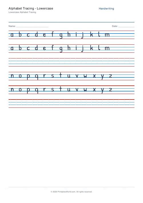 Free printable handwriting practice — Blank (copy only) — PDF download