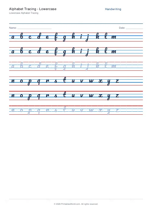 Free printable handwriting practice — Pacifico (cursive) — PDF download