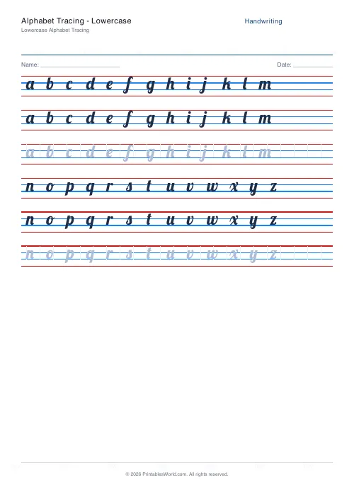 Free printable handwriting practice — Lobster (cursive) — PDF download