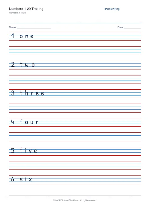 Free printable handwriting practice — Blank (copy only) — PDF download