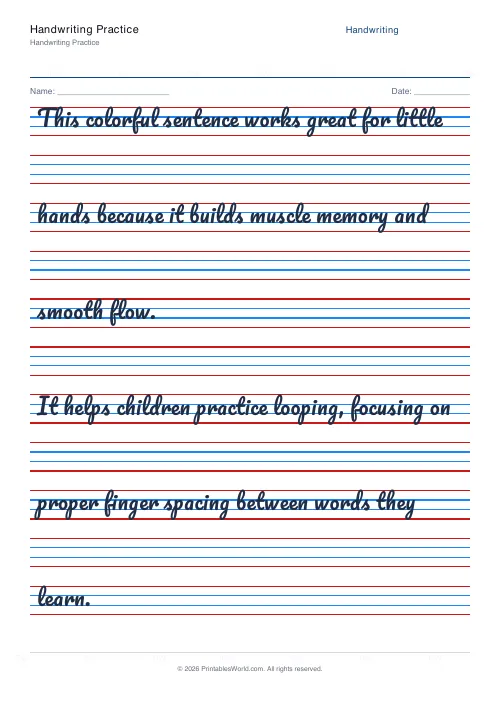 Free printable handwriting practice — Blank (copy only) — PDF download