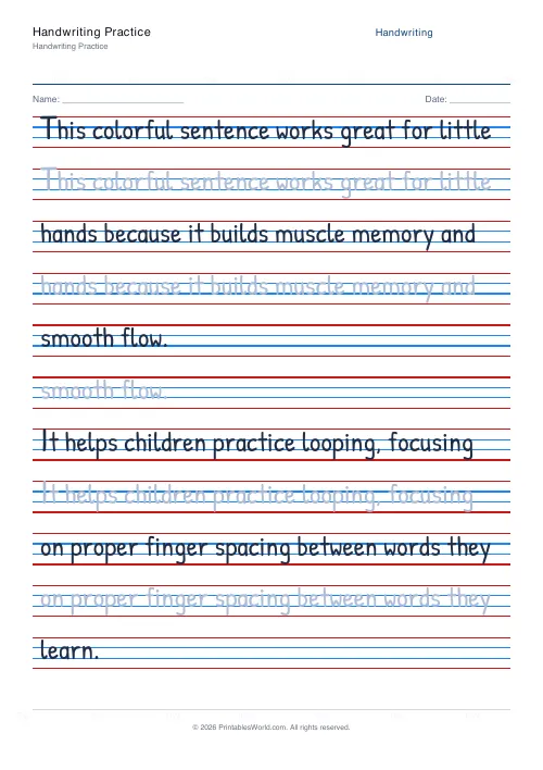 Free printable handwriting practice — Patrick Hand — PDF download