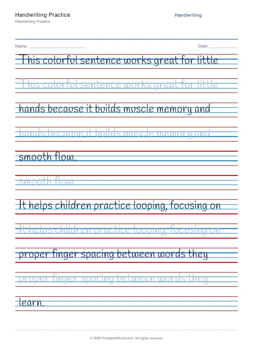 Free printable handwriting practice — Handlee — PDF download