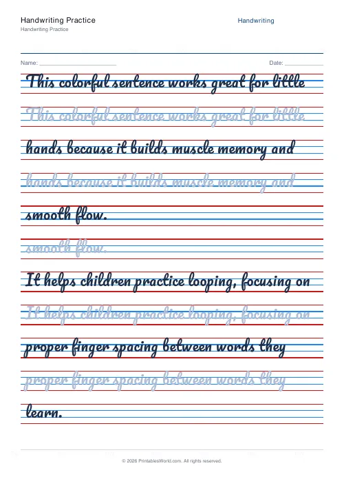 Free printable handwriting practice — Pacifico (cursive) — PDF download