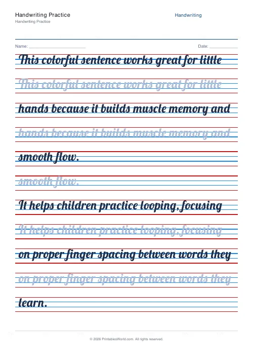 Free printable handwriting practice — Lobster (cursive) — PDF download