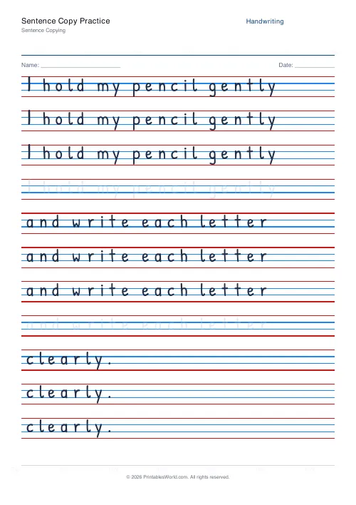 Free printable handwriting practice — Dotted trace — PDF download
