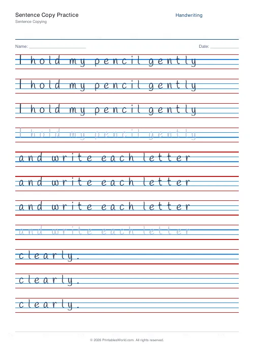 Free printable handwriting practice — Handlee — PDF download