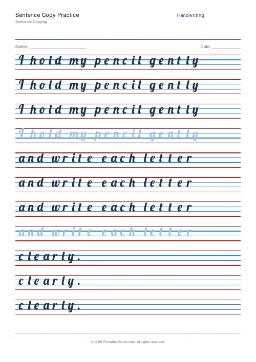 Free printable handwriting practice — Lobster (cursive) — PDF download