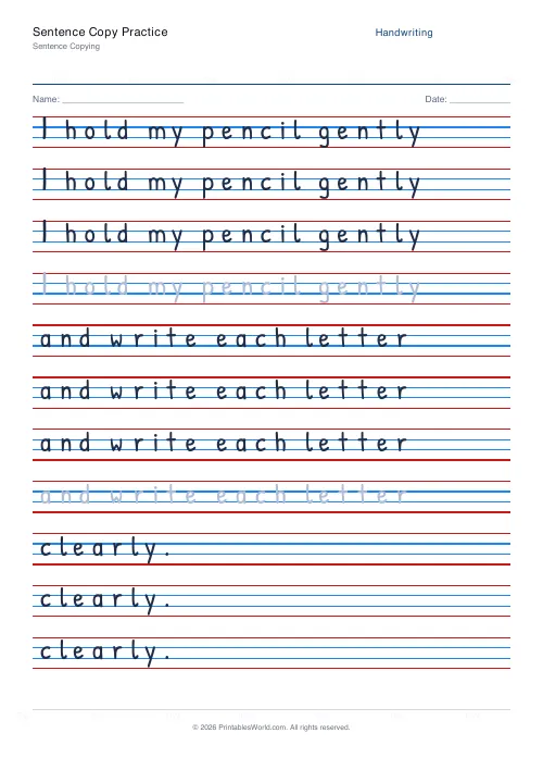 Free printable handwriting practice — Print (separate) — PDF download