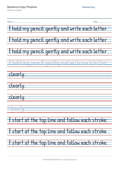 Free printable handwriting practice — Cursive (joined) — PDF download
