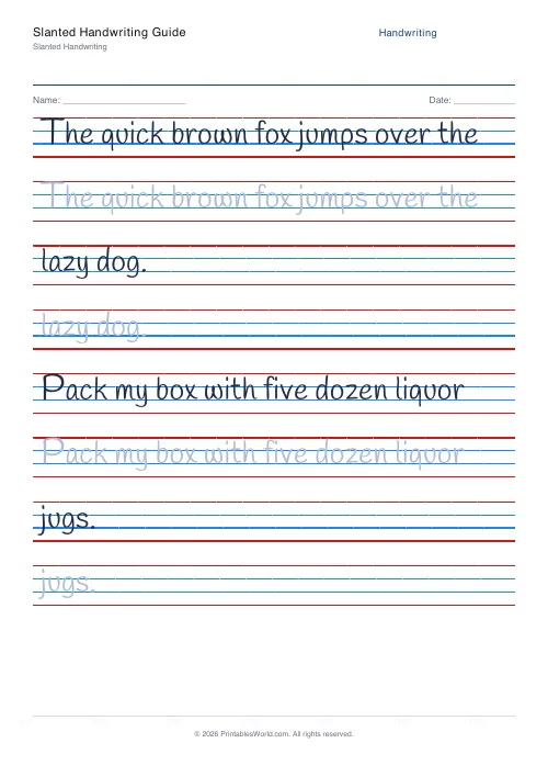 Free printable handwriting practice — Handlee — PDF download