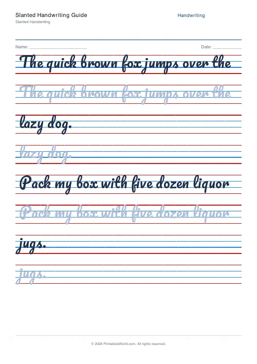 Free printable handwriting practice — Pacifico (cursive) — PDF download
