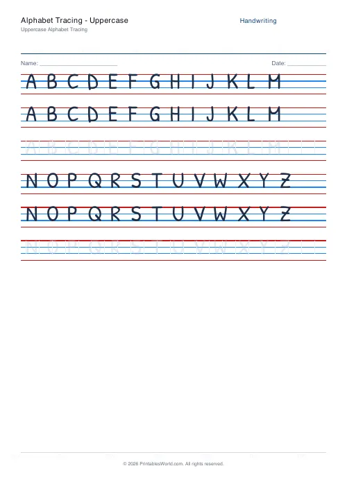 Free printable handwriting practice — Dotted trace — PDF download