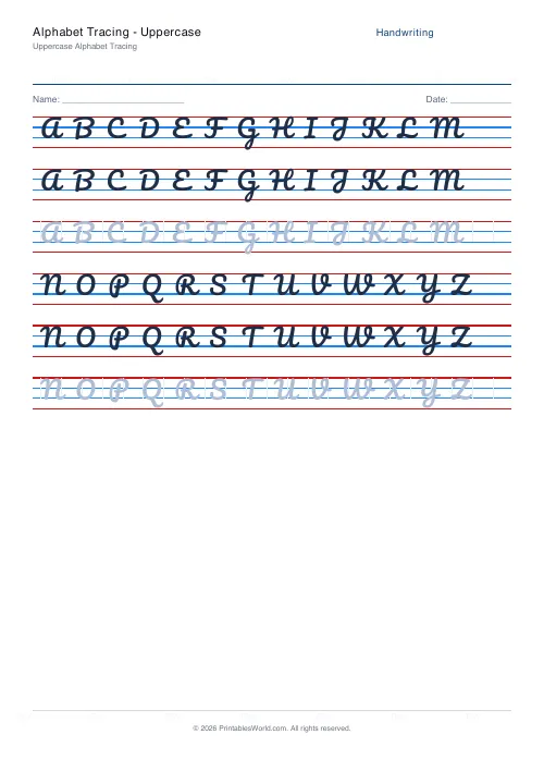 Free printable handwriting practice — Pacifico (cursive) — PDF download