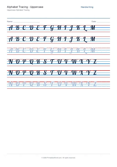 Free printable handwriting practice — Lobster (cursive) — PDF download
