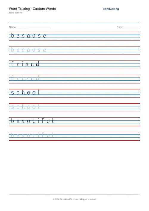Free printable handwriting practice — Handlee — PDF download