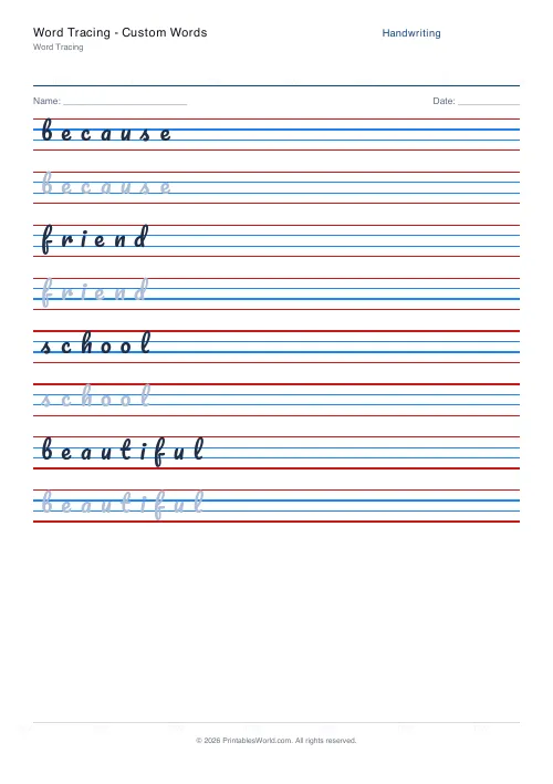 Free printable handwriting practice — Pacifico (cursive) — PDF download