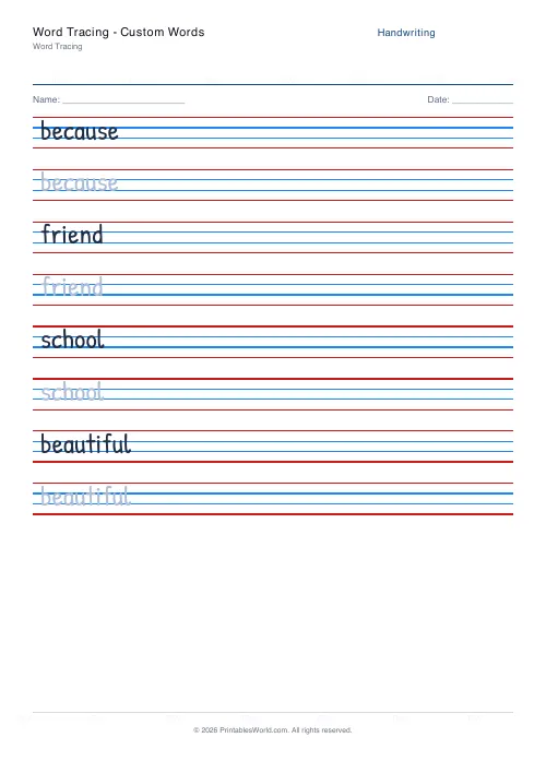 Free printable handwriting practice — Cursive (joined) — PDF download
