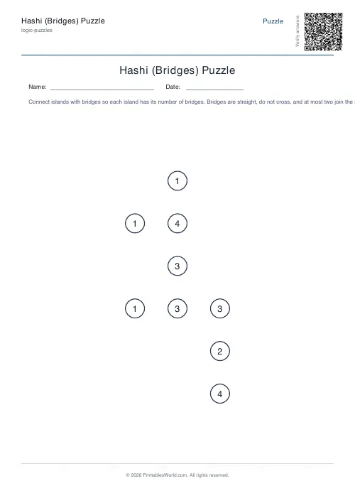 Free printable hashi bridges puzzle — Medium — PDF download