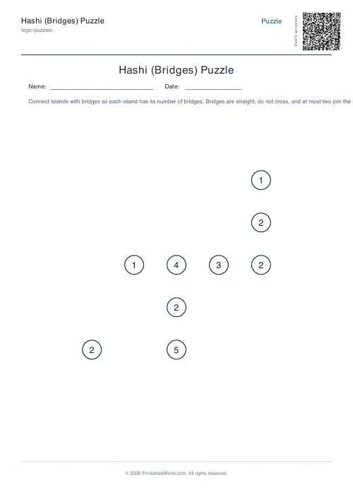 Free printable hashi bridges puzzle — 7x7 — PDF download