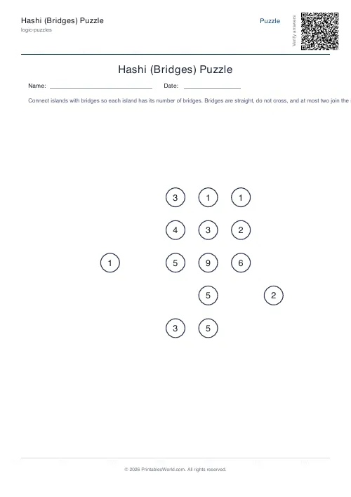 Free printable hashi bridges puzzle — 9x9 — PDF download