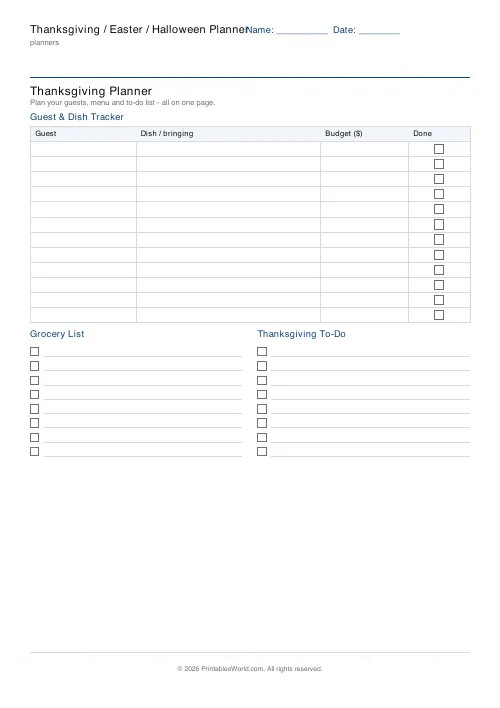 Free printable holiday planner pack — Thanksgiving — PDF download