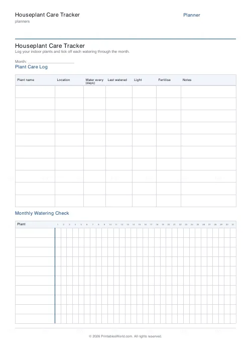 Free printable houseplant care tracker — PDF download
