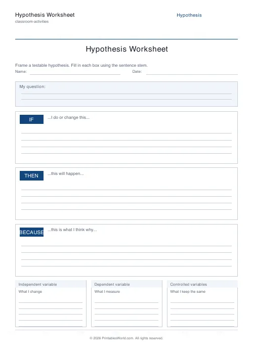 Free printable hypothesis worksheet — With variables — PDF download