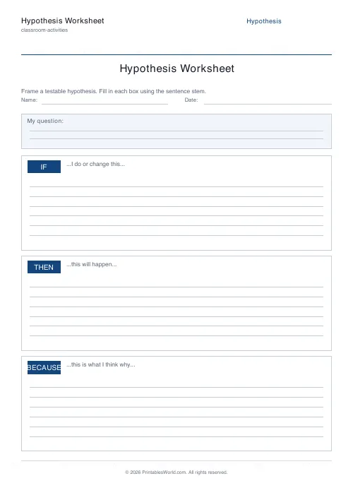 Free printable hypothesis worksheet — Without variables — PDF download