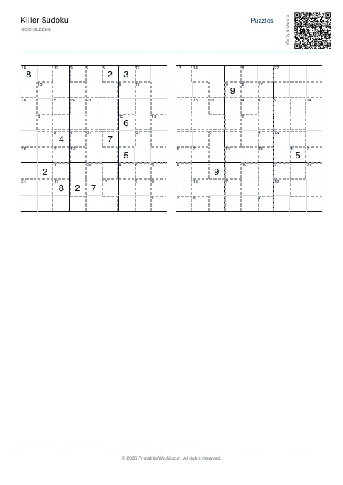 Free printable killer sudoku puzzle — PDF download